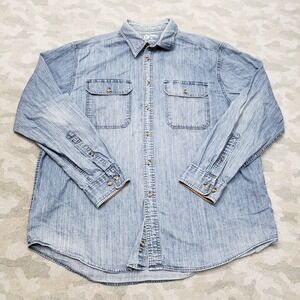 Gander Shirt Mens XL Blue Pockets Long Sleeve Button-Up Chambray Casual